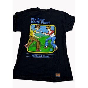 Steven Rhodes My First Knife Fight Unisex Boys L Black Graphic T Shirt